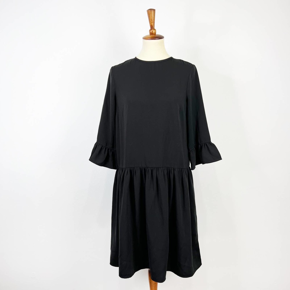 NWT Jaceyduprie x The Drop black bell sleeve drop waist dress Size Small